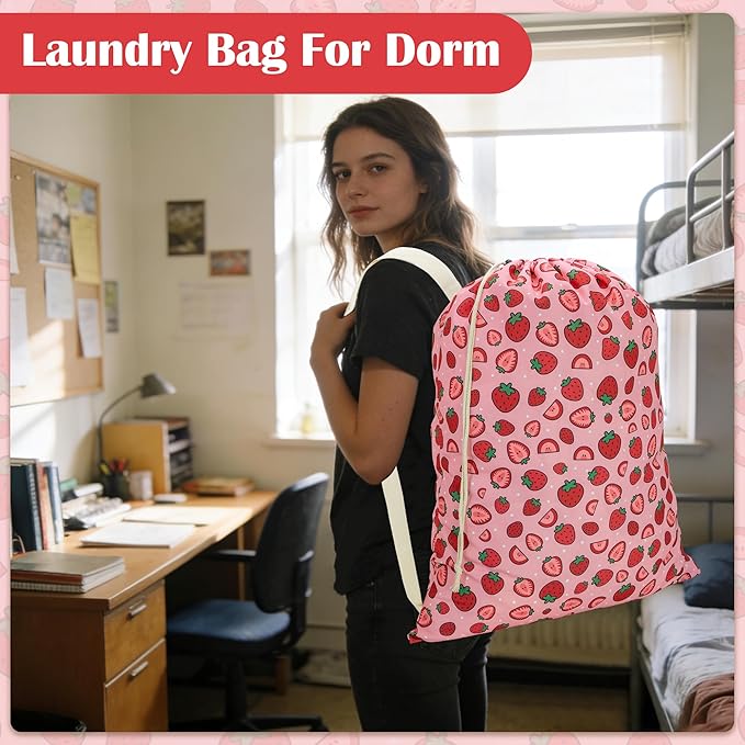 Canvas Laundry Bag with shoulder Strap 24"W x 29"H, Large Drawstring Dirty - Image 6