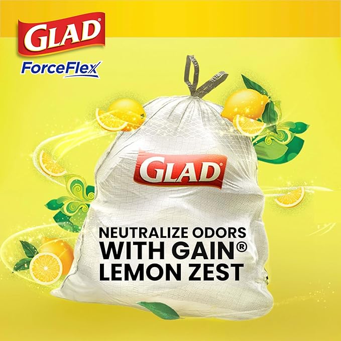 Glad ForceFlex Trash Bags 13 Gallon Gain Lemon Zest | Tall Kitchen | Drawstring - Image 5