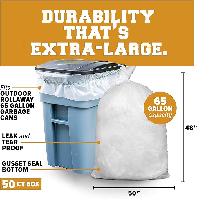 Plasticplace 65 gallon Trash Bags │ 1.5 Mil │ Clear Heavy Duty Garbage Can - Image 2