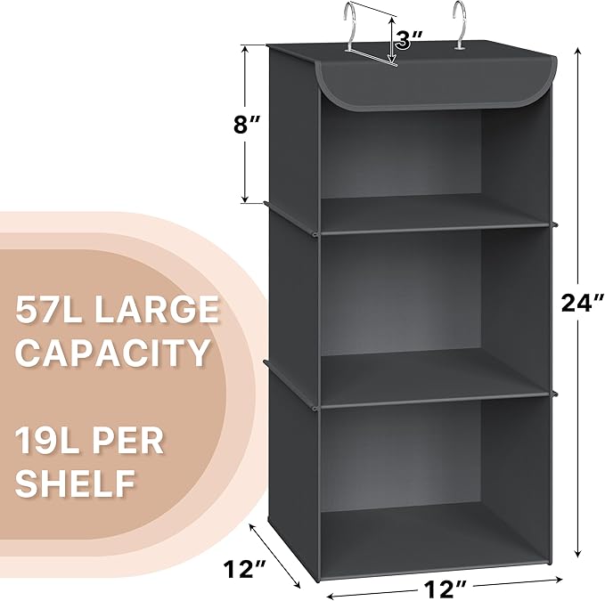 Simple Houseware 3-Shelf Hanging Closet Organizer, Fabric Storage Shelves - Image 2