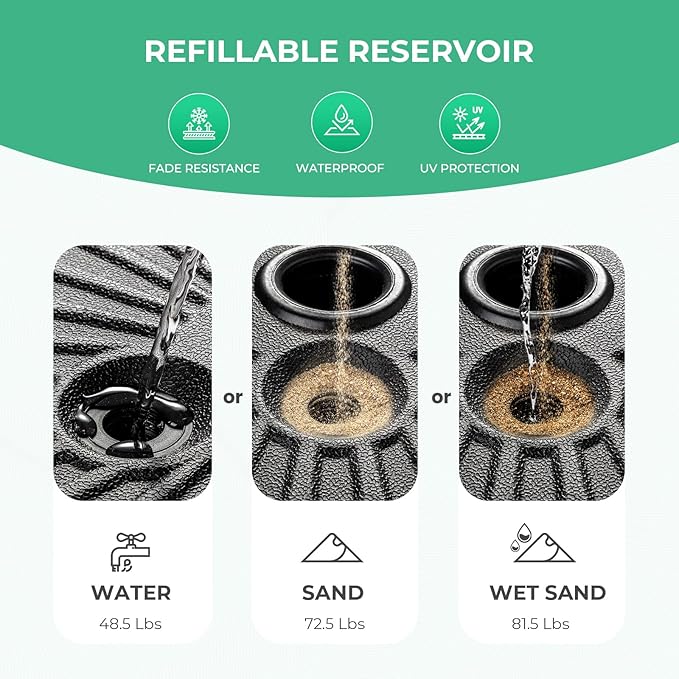 JEAREY 81.5lb Max Capacity Patio Umbrella Stand, Outdoor Umbrella Base Water Filled Stand, Heavy Duty Market Umbrella Holder for Patio, Deck, Poolside (Black) - Image 2