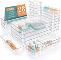 28 PCS Clear Plastic Drawer Organizers Set, 4 Size Desk Drawer Organizer Trays by StorMiracle