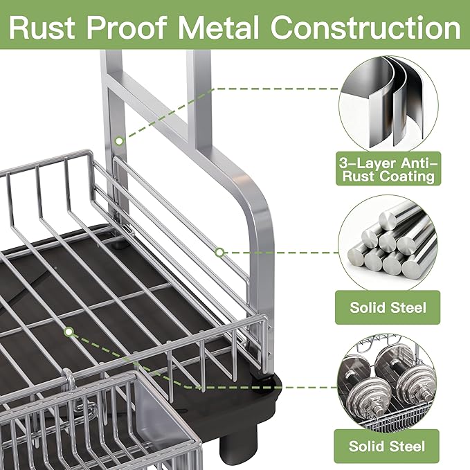 2 Tier Stainless Steel Large Capacity Dish Drainers Drying Rack - Image 2