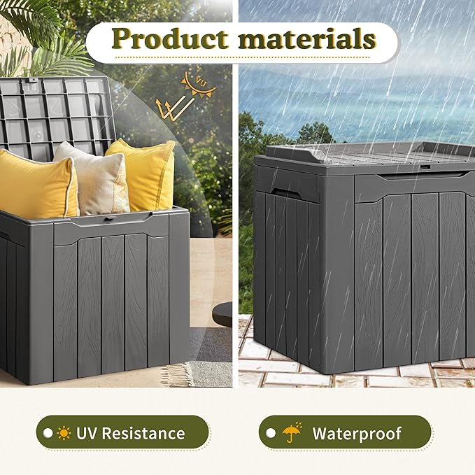 Devoko 31 Gallon Waterproof Outdoor Storage Box Resin Deck Box Lockable and UV Resistant for Patio Furniture,Garden Tools (Grey) - Image 4