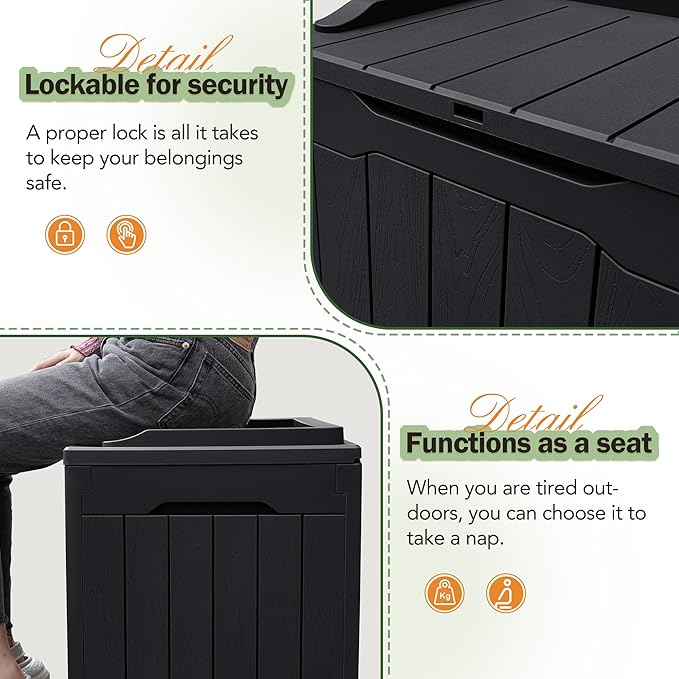 Greesum 31 Gallon Resin Deck Box All Weather Outdoor Storage Boxes for Patio Furniture Set,Outdoor Toys,Garden Tools,Black - Image 4