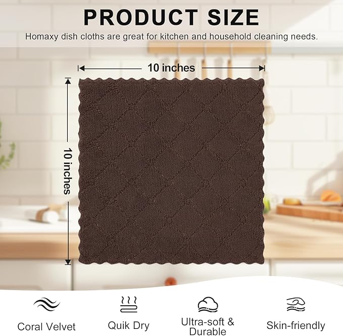 Homaxy 12 Pack Kitchen Dish Cloths, Super Soft and Absorbent Coral Velvet Dish - Image 5