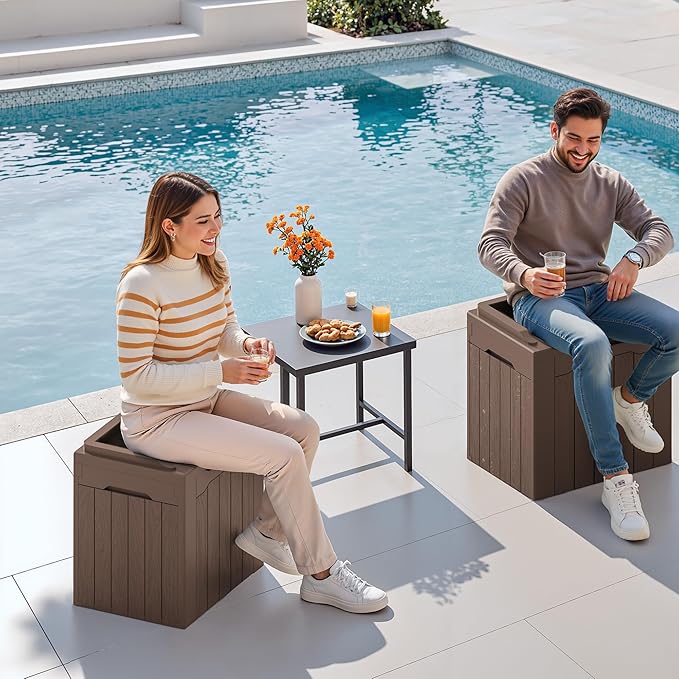 Devoko 30 Gallon Resin Deck Box 2 Pack Outdoor Indoor Waterproof Storage Box for Patio Furniture Pool Accessories Storage for Cushion Garden Tools (Brown, 2 Pack) - Image 5