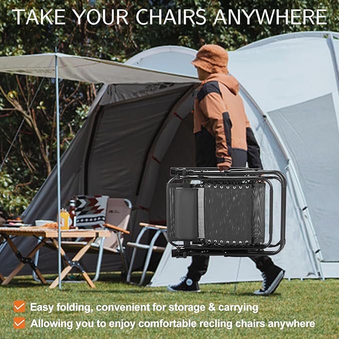 Sweetcrispy Zero Gravity Chairs, Set of 2 Portable Recliner Beach Camping Patio Outdoor Folding Lounge Chair with Cup Holder Trays and Adjustable Pillow for Poolside, Garden, Backyard, Lawn (Black) - Image 7