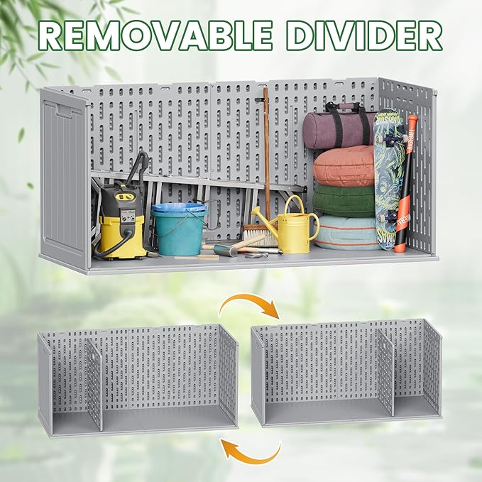 Devoko 260 Gallon Double-Wall Deck Box with Divider, Side Handles, Resin Outdoor Large Storage Box Waterproof and Lockable for Patio Furniture, Garden, Pool (Grey, 260 Gallon) - Image 3