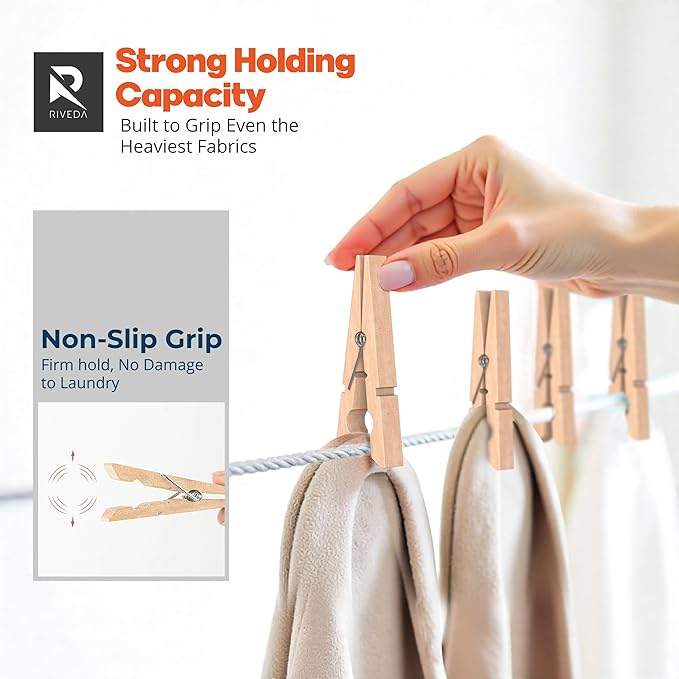 RIVEDA 50pcs Wooden Clothes Pins - Image 5
