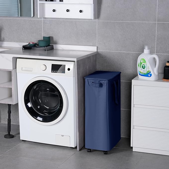 Slim Laundry Hamper with Lid and Wheels, Small Rolling Laundry Basket with - Image 5