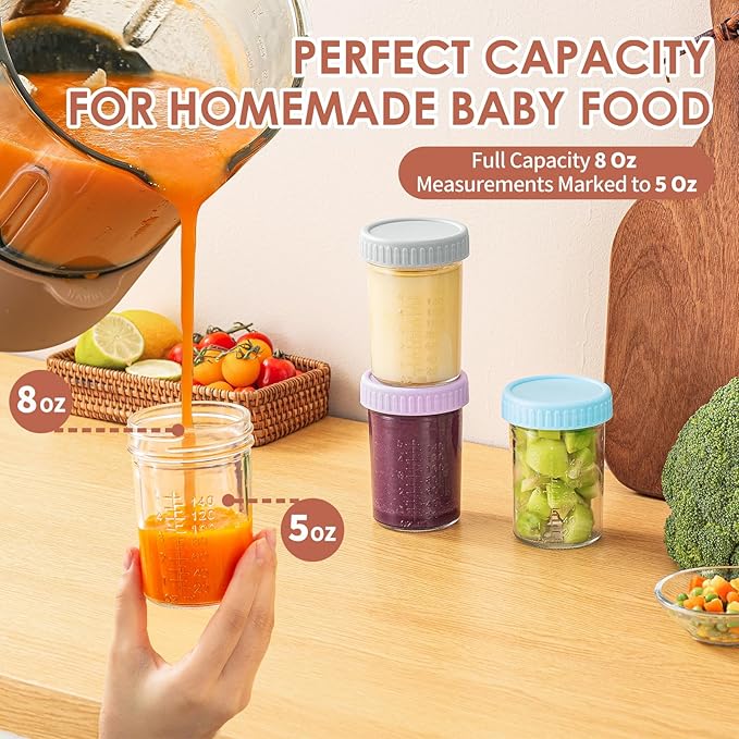DRKIO 12 Pack Glass Baby Food Storage Containers - 8 Oz Baby Food Jars - Image 3