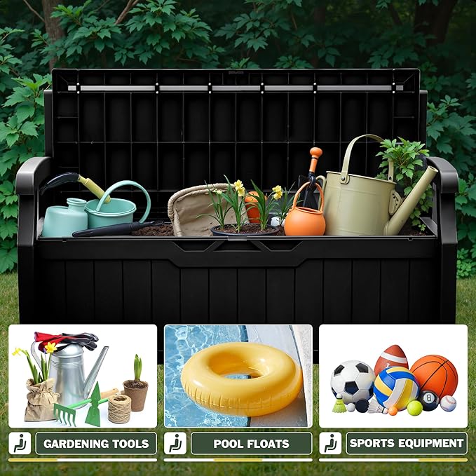 Flamaker 80 Gallon Storage Bench Outdoor Indoor, Durable All-Weather Seating with Hidden Storage, Lockable Deck Box for Garden, Patio, Poolside (Black) - Image 5