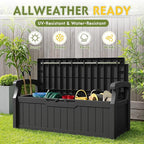 Greesum 80 Gallon Deck Box Storage Bench, Patio Furniture, Lockable, Waterproof and UV Resistant,with Armrest, Suitable for Garden, Porch, Poolside, Dark Black - Image 5