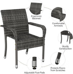 Yaheetech Set of 6 Stackable Outdoor Rattan Dining Chairs, All-Weather Armchair w/Armrests, Steel Frame for Garden, Patio, Deck, Yard, Poolside Gray - Image 6