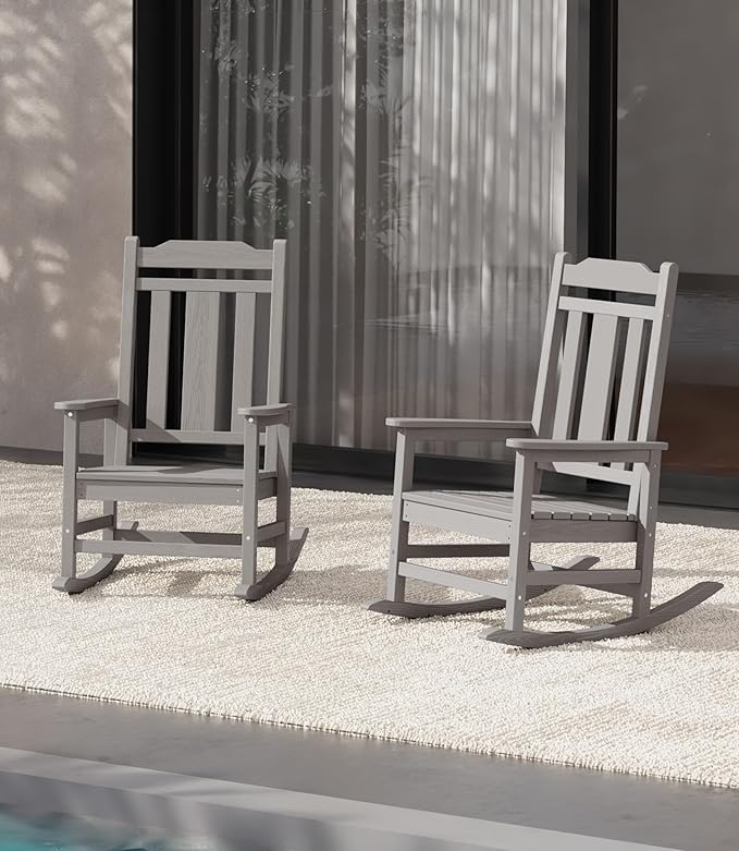 SERWALL Oversized Rocking Chair Set of 2 Outdoor, HDPE Outdoor Rocking Chair Set of 2, Space Gray by SERWALL