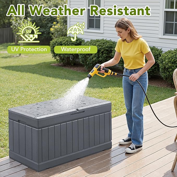 Devoko 78 Gallon Deck Box, Waterproof Resin Outdoor Storage Box for Outside and Patio, Outdoor Storage Bench Lockable for Patio Furniture, Garden Tools and Pool Supplies (Grey, 78 Gallon) - Image 4