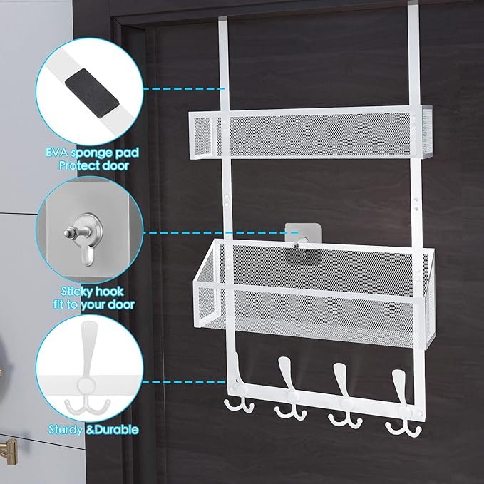 Over The Door Hooks Organizer, Coat Rack Over The Door Storage Hanger Towel Rack - Image 6