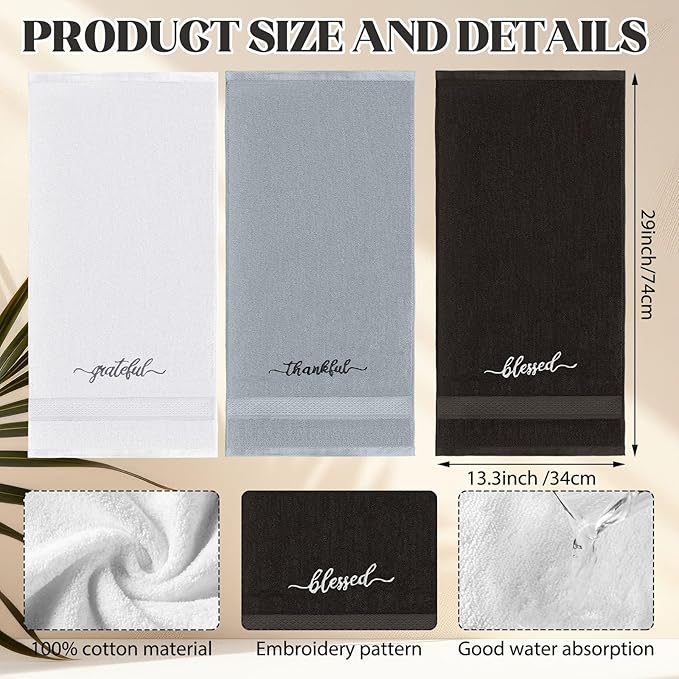 Peryiter 3 Pcs Farmhouse Bathroom Decor Hand Towels 14x29 Inch Cotton Bath - Image 2