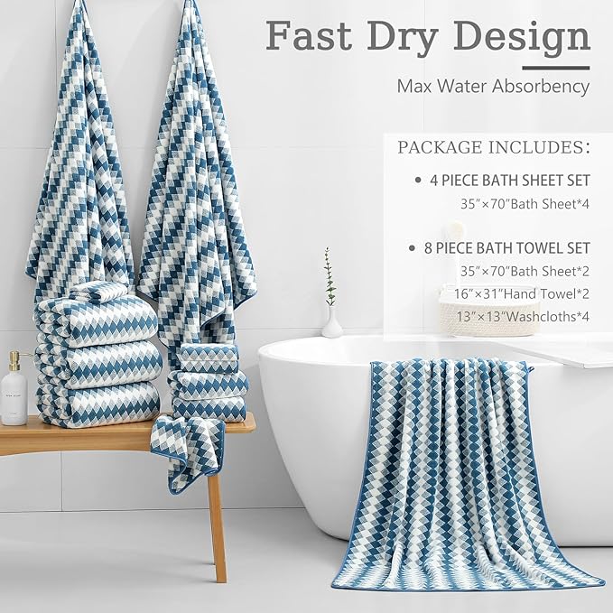 4 Piece Bath Towel Set Oversized Bath Sheet 35"x70" Bathroom Towel Extra Large - Image 4