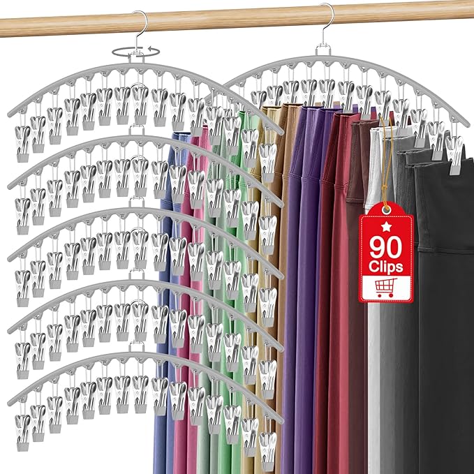 6 Pack Legging Organizer for Closet Hanging, Pants Hangers by Besslly