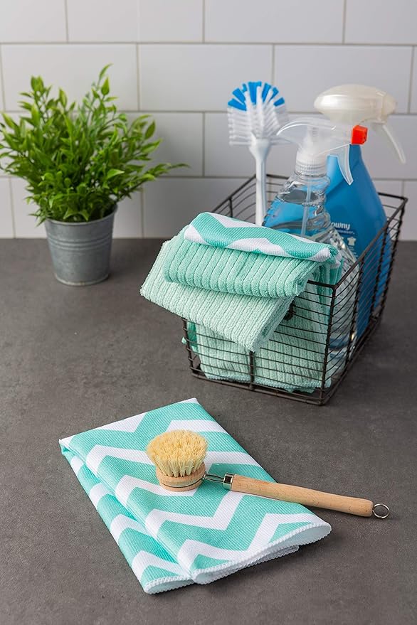 DII Cleaning Collection Multi-Purpose Microfiber, Aqua Chevron, Dishtowel Set - Image 7