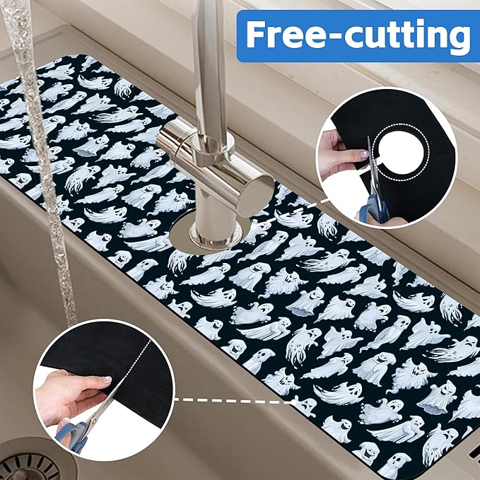 Halloween Ghost Kitchen Sink Splash Guard Mat Absorbent Fast Drying Mat Faucet - Image 7