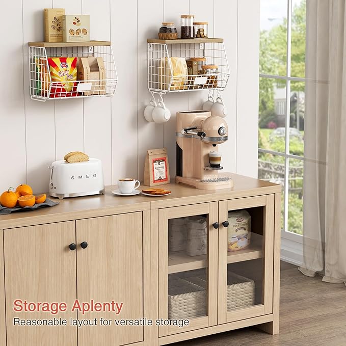 White Fruit Storage Basket for Kitchen Counter Set of 2, Wall Mount Wire Fruit - Image 3