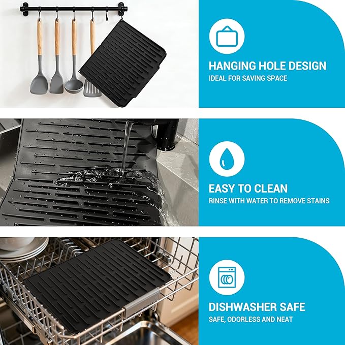 Silicone Dish Drying Mat for Kitchen Counter, Foldable & Heat Resistant Drying - Image 5