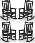 Ciokea Oversized Outdoor Rocking Chairs Set of 4, 380lbs Heavy-Duty Large Patio Rocker, High Back Cozy Porch Chairs, Weather Resistant Patio Rocking Chairs for Outside, Fire Pit, Deck, Black by CIOKEA