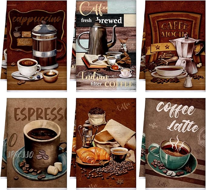 Boyiee Set of 6 Coffee Kitchen Towels Brown Dish Towels 24 x 16 Inches by Boyiee