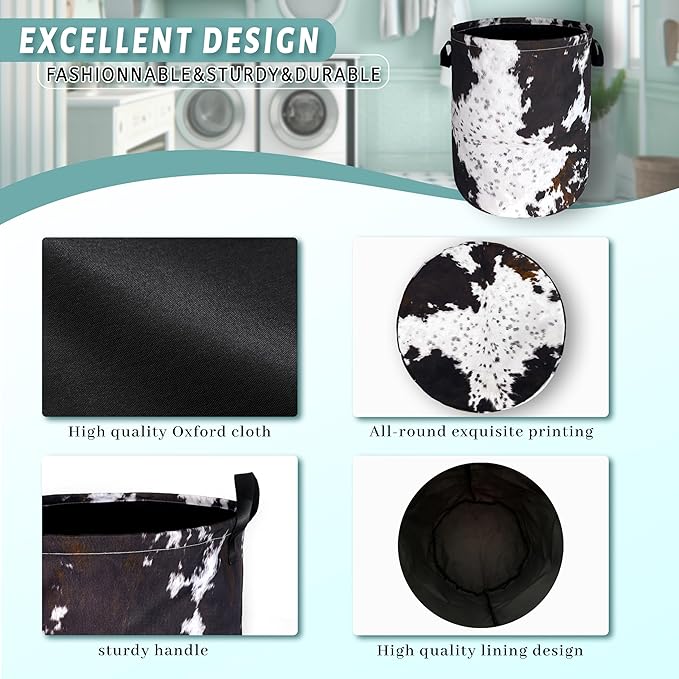 Retro Brown Cows Texture Laundry Basket Foldable Funny Laundry Hamper Oxford - Image 4