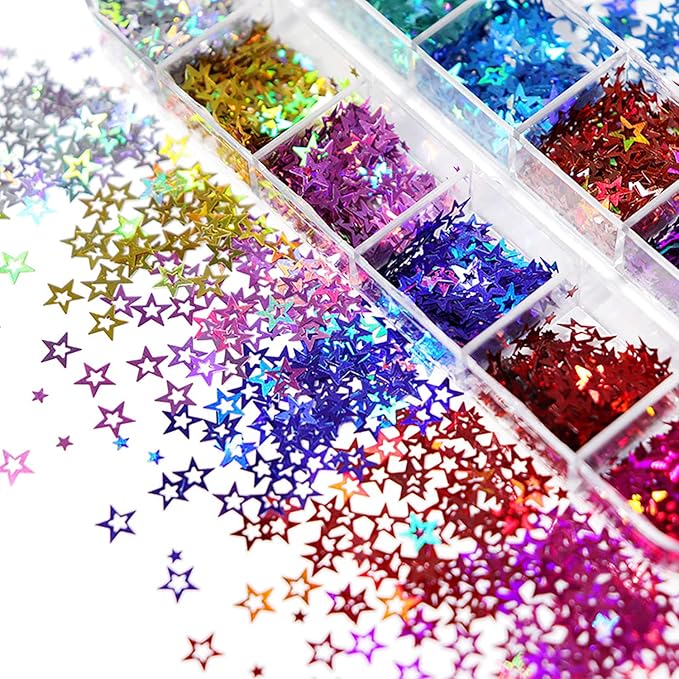 12 Colors Star Nail Art Glitter Sequins, 3D Five-Pointed Star Nail Flakes - Image 4