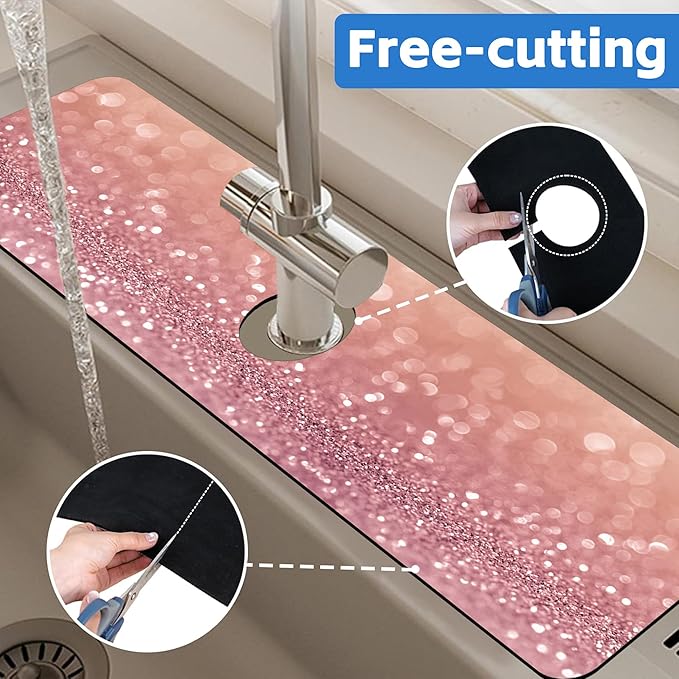 Abstract Pink Glitter Diamond Sink Faucet Absorbing Mat Sink Splash Guard - Image 7