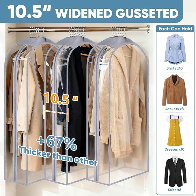 BALEINE 60'' Clear Garment Bags, 10.5'' Wide PEVA Suit Bag - Image 3