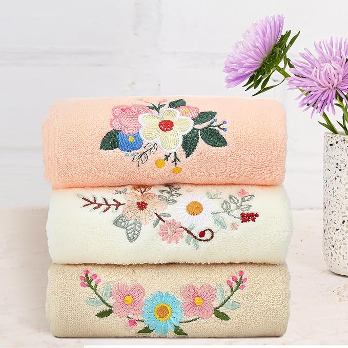 3 Pcs Boho Flowers Hand Towels Embroidered Modern Flowers Bathroom Decor 14x29 - Image 5