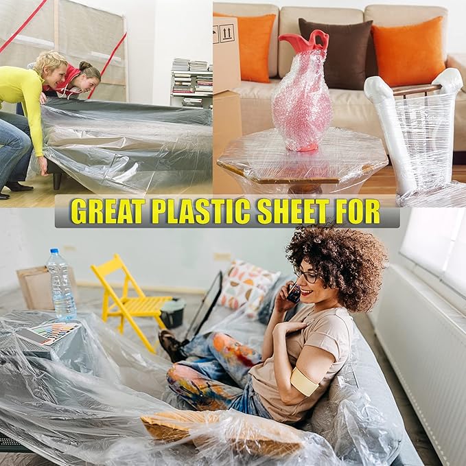 20 Pieces Plastic Drop Cloth, Dust-Proof and Rustproof, 9x12 Feet Tarp - Image 6