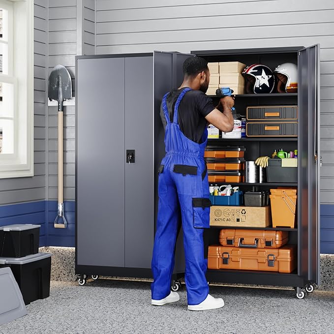 Yizosh Metal Garage Storage Cabinet with Locking Doors and Adjustable Shelves,- 75" Rolling Steel Tool Cabinet for Home Office,Garage,Warehouse - Image 2