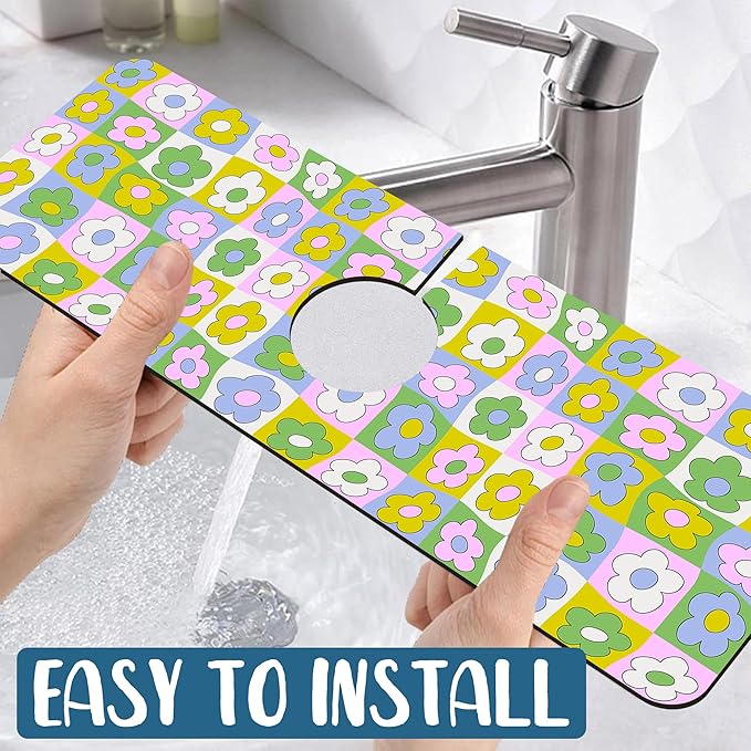 Cute Flowers Kitchen Sink Splash Guard Faucet Mat Retro Floral Super Absorbent - Image 5