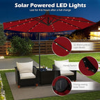 Tangkula 10ft Solar LED Patio Umbrella with Base, Offset Cantilever Outdoor Umbrella with 32 LED Lights, Infinite Tilt, 360 Degree Rotation, Crank Handle for Pool Deck Garden Backyard (Wine) - Image 6