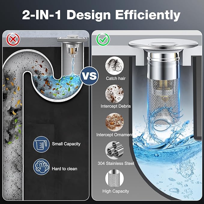 Bathroom Sink Drain Strainer, Pop Up Sink Drain Strain, Bathroom Sink Stopper - Image 4