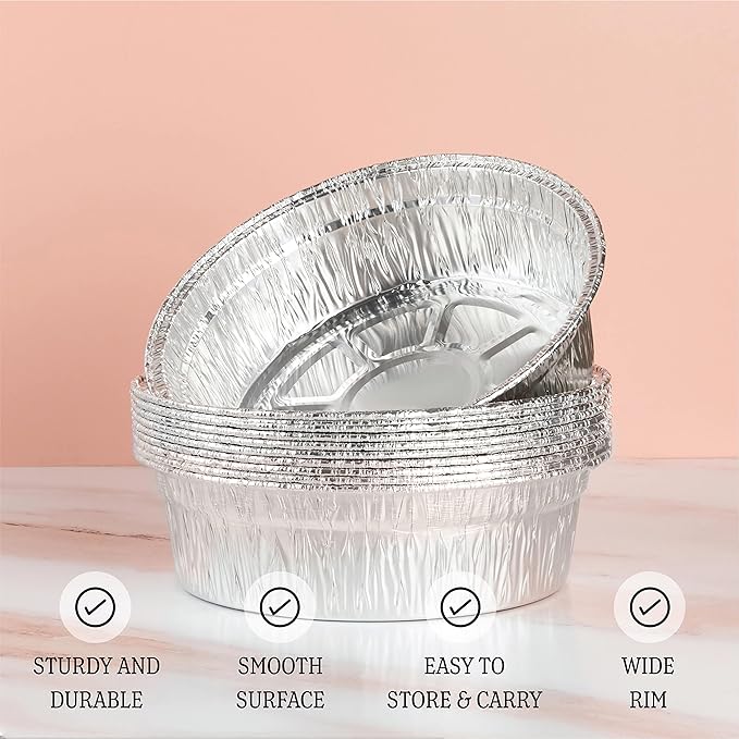 PLASTICPRO 9'' Inch Deep Round Tin Foil Pans Disposable Aluminum, Freezer & - Image 5
