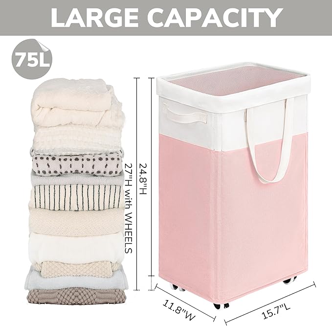 Goodpick Laundry Basket with Wheels 2-Pack, 75L Tall Clothes Hamper, Large - Image 4