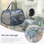 Collapsible Laundry Basket 90L, Foldable Mesh Pop-up Laundry Hamper - Image 5