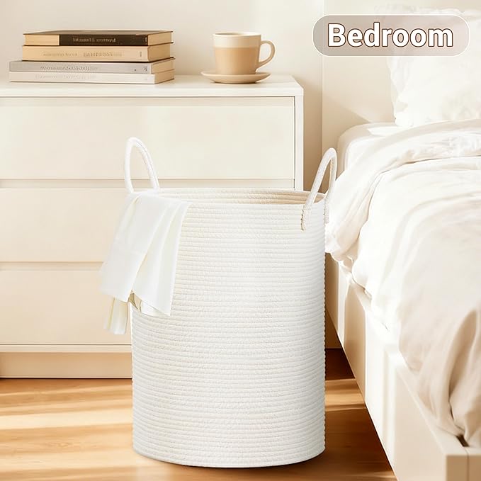 Tall Laundry Basket with Handles, 58L Portable Dirty Clothes Hamper, Boho - Image 5