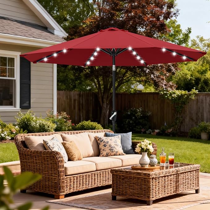 ABCCANOPY Durable Solar Led Patio Umbrellas with 32LED Lights 11FT (Wine Red) - Image 8