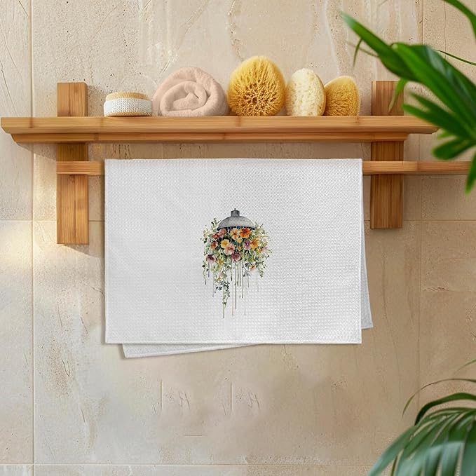 Orange Wildflower Hand Towels for Bathroom Set of 2, Sage Green Shower Head - Image 6