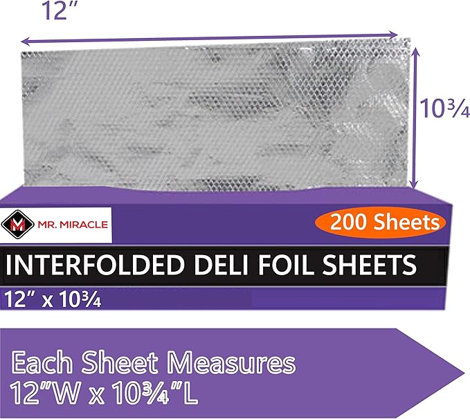 Box of 200 - Pre-Cut 12" Aluminum Foil Sheets - 12x10" Extra Wide & - Image 2