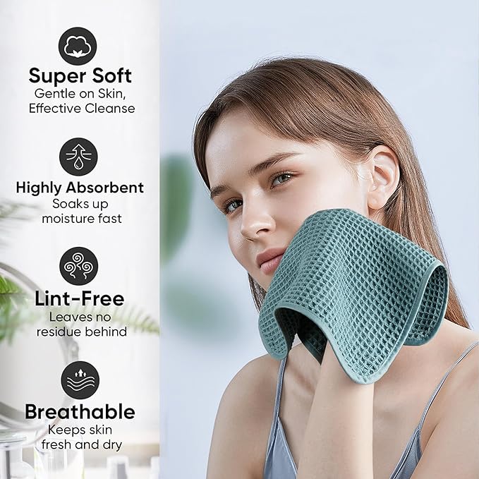 Microfiber Waffle Face Towels, 4 Pieces, Fast Drying, Lint Free 430 GSM - Image 4