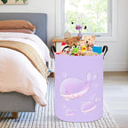 Round Foldable Girls' Storage Basket Kids Laundry Hamper Purple Gift Basket - Image 7